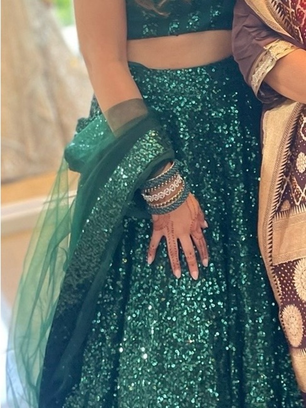 Embellished Emerald Green Sequin Lehenga Dress